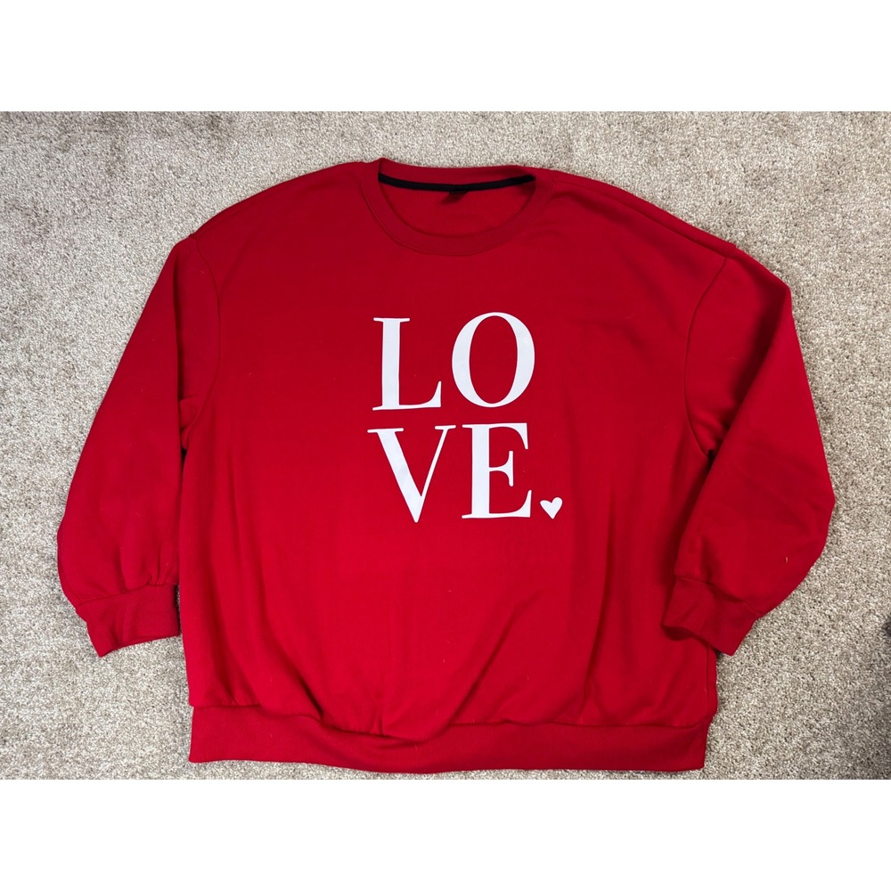 SHEIN Curve Red LOVE Graphic Sweatshirt Plus Size 4XL Crew Neck Pullover